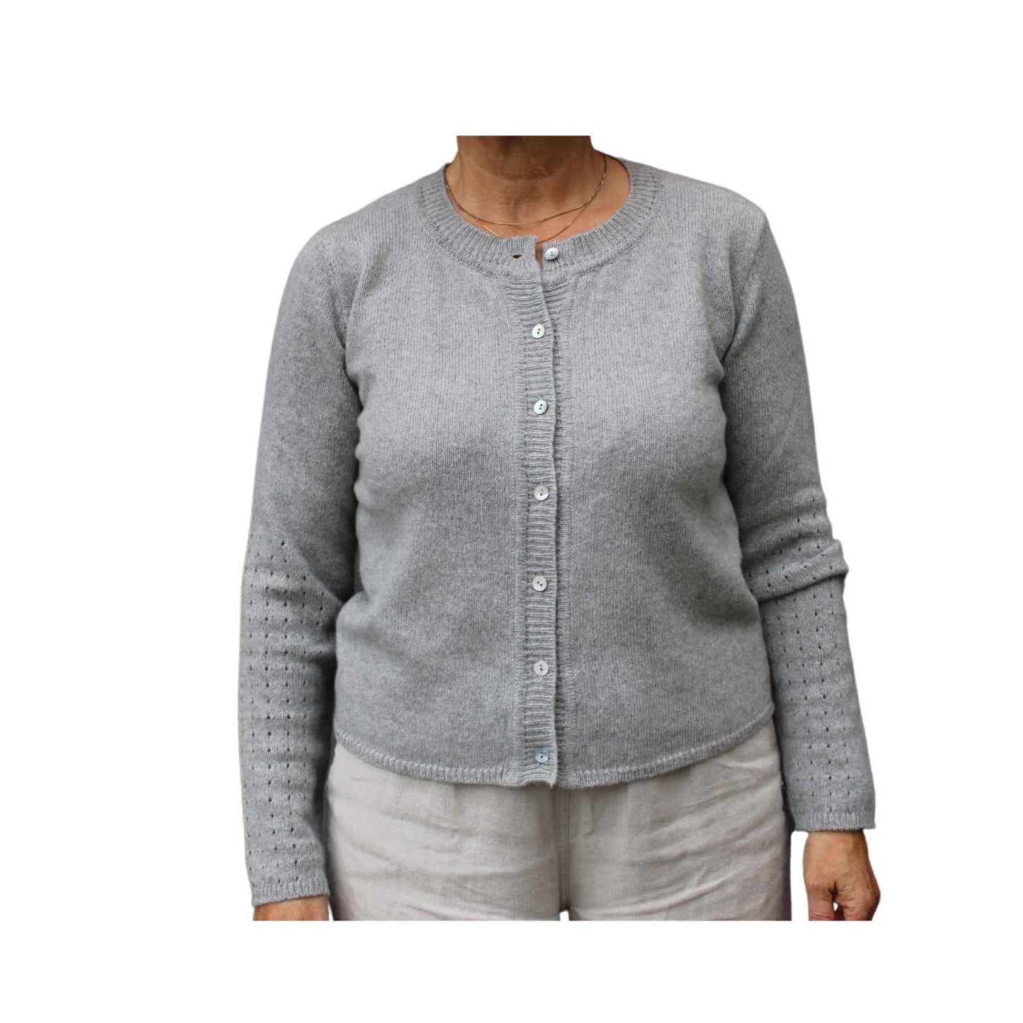 Lysegrå cashmere cardigan fra Gorridsen model Thea