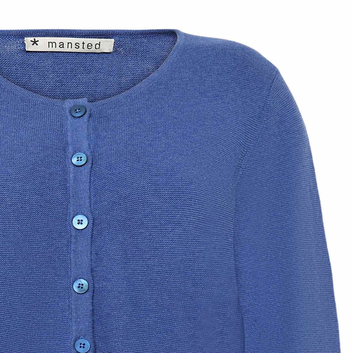 blå knap cardigan fra Mansted model Monsoon