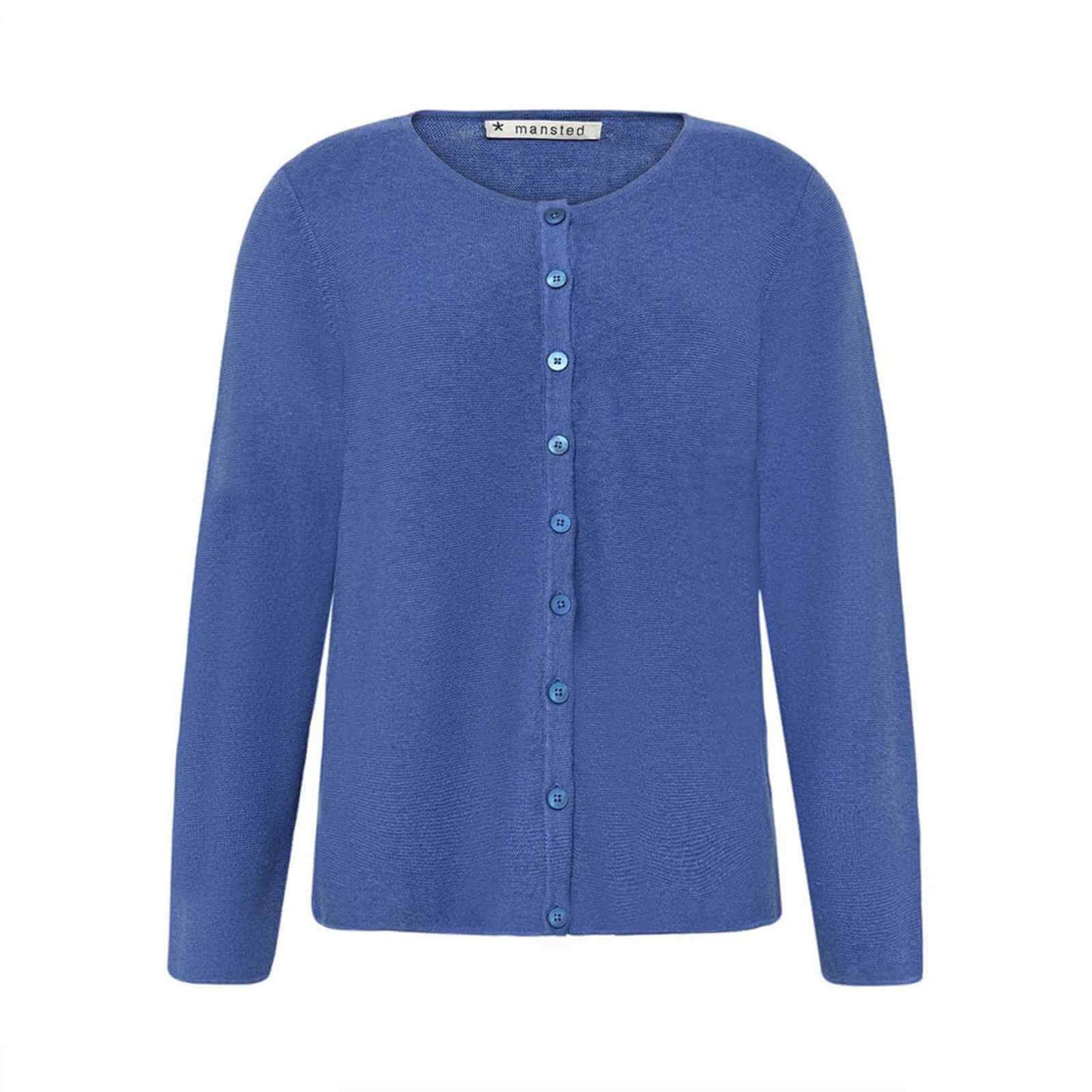 Blå ensfarvet cardigan i 100% økologisk bomuld fra Mansted