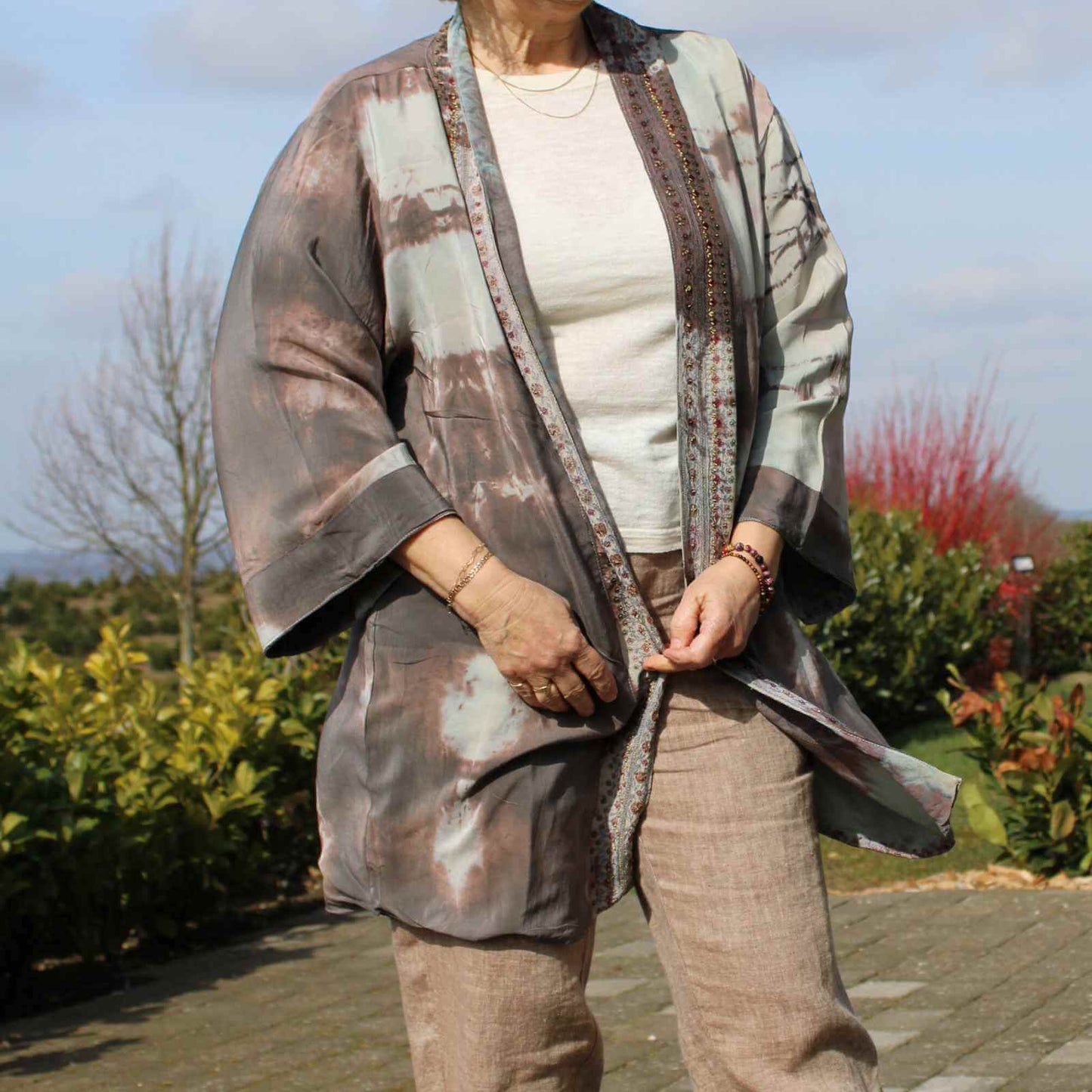 Silke kimono jakke Cofur lysebrun