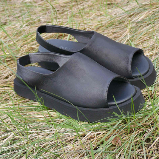 sorte skind sandaler med åben tå og rem