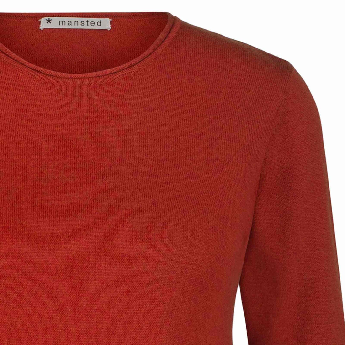 rund hals på orange strikbluse fra Mansted