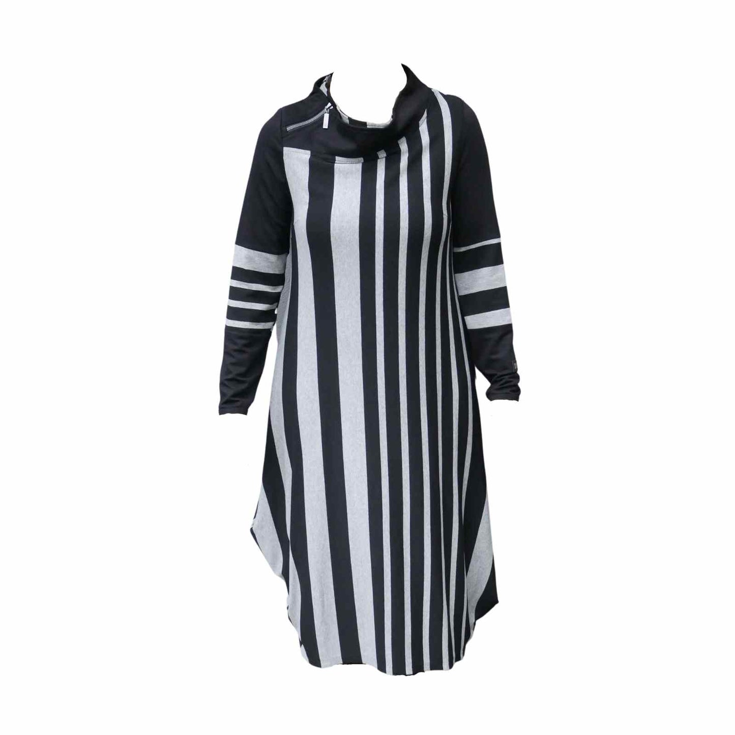 E-Avantgarde kjole i stribet jersey sort og grå