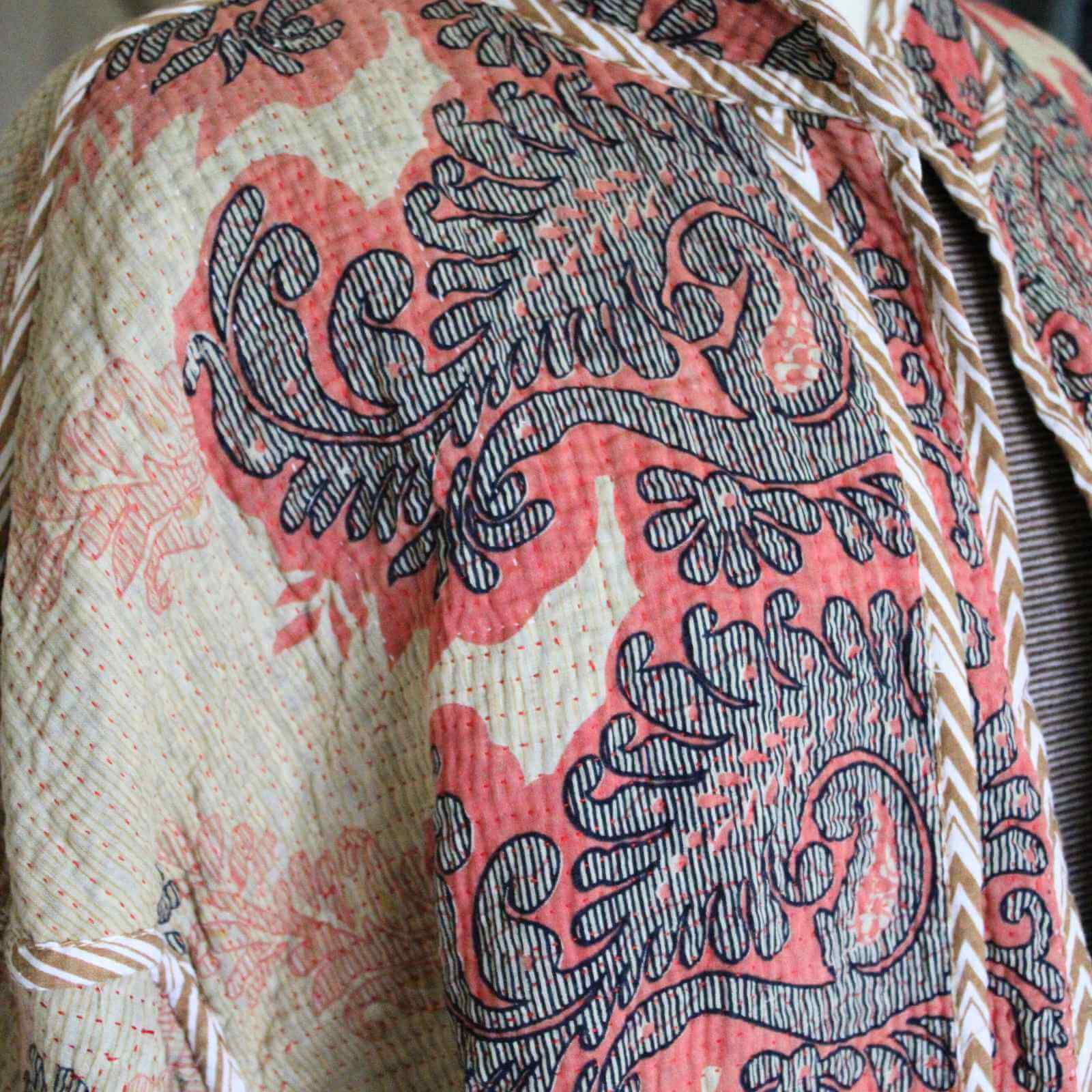 upcycled bomulds saree stof på kantha jakke beige