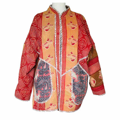 rød bomuldsjakke vintage bomuld med kantha sting