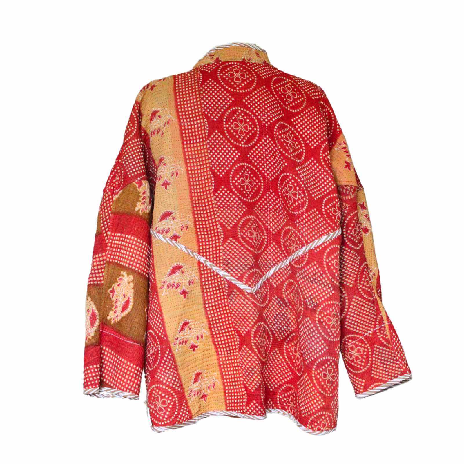 rød bomuldsjakke vintage bomuld med kantha sting bagfra