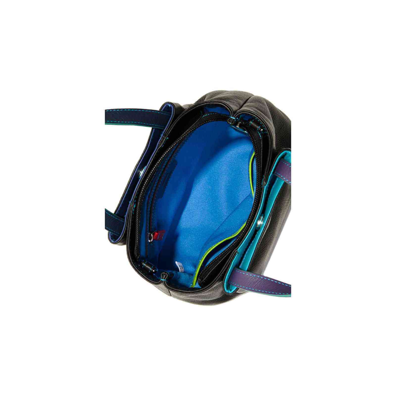 Lille sort håndtaske fra MyWalit med blåt indvendigt foer
