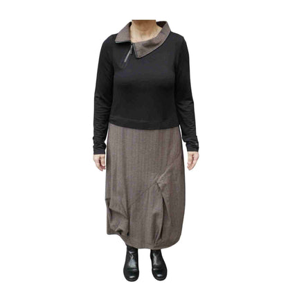 Mellemlang kjole fra E-Avantgarde i 2-delt sort og brun