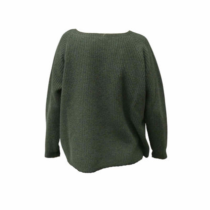 Grøn merino uld trøje med rund hals fra Gorridsen bagfra