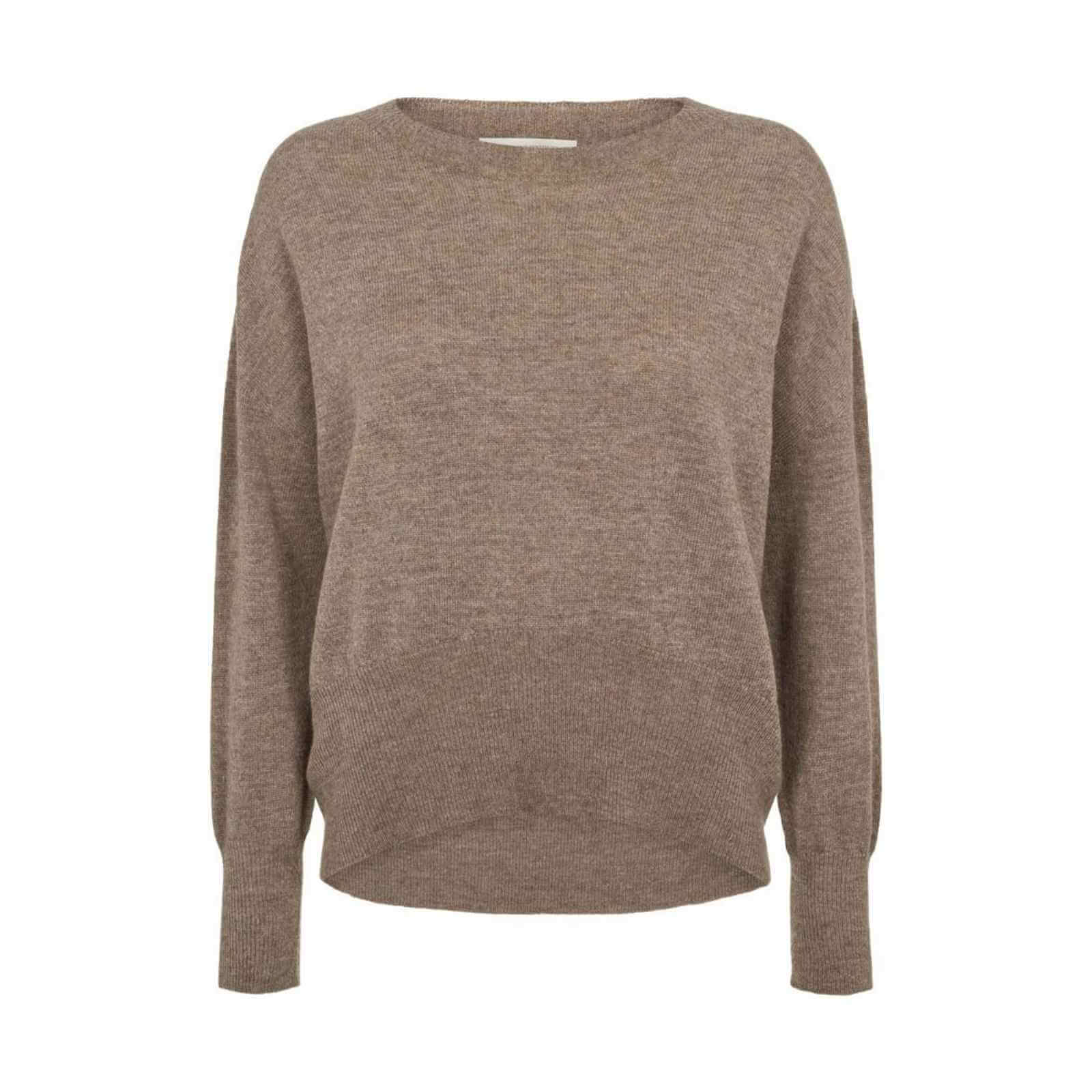 lysebrun strikbluse i 100% supersoft merinould