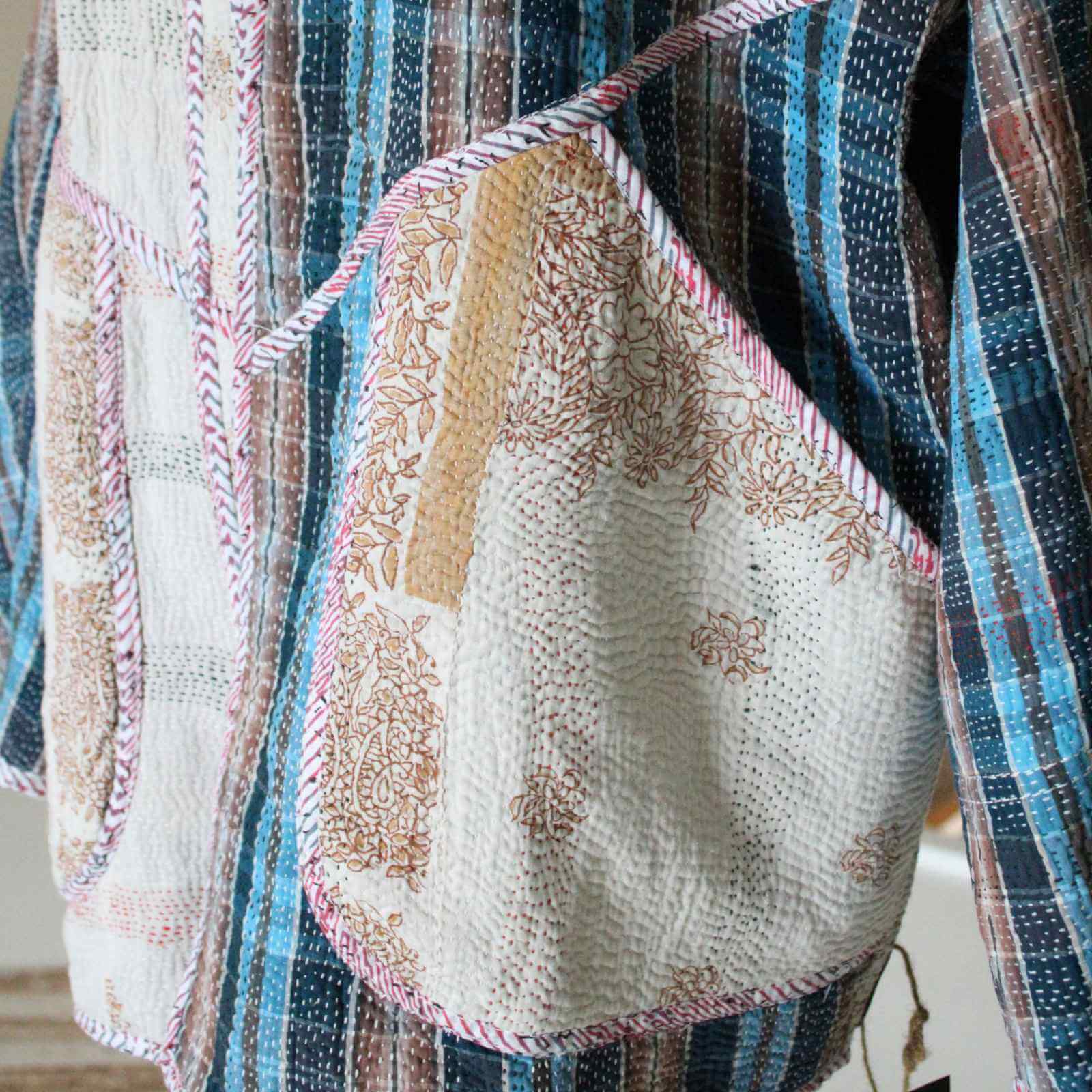 lomme påblå terne vintage kantha bomulds jakke