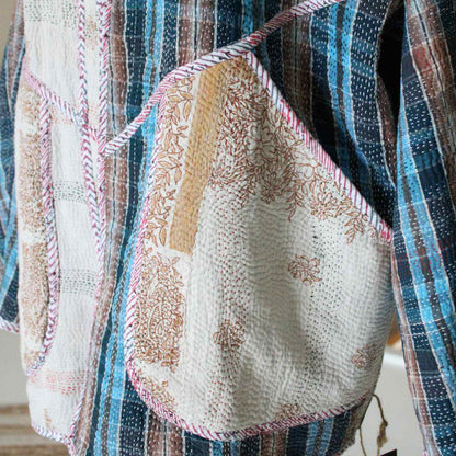 lomme påblå terne vintage kantha bomulds jakke
