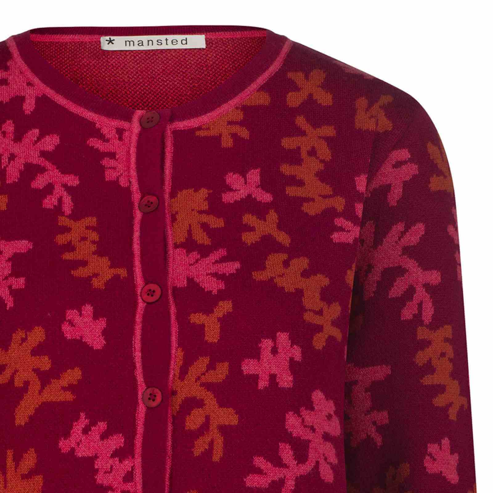 rød Mansted cardigan med mønster i merino uld og bomuld