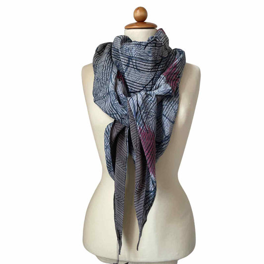 Silke sjal tørklæde fra Cofur i blå og grå