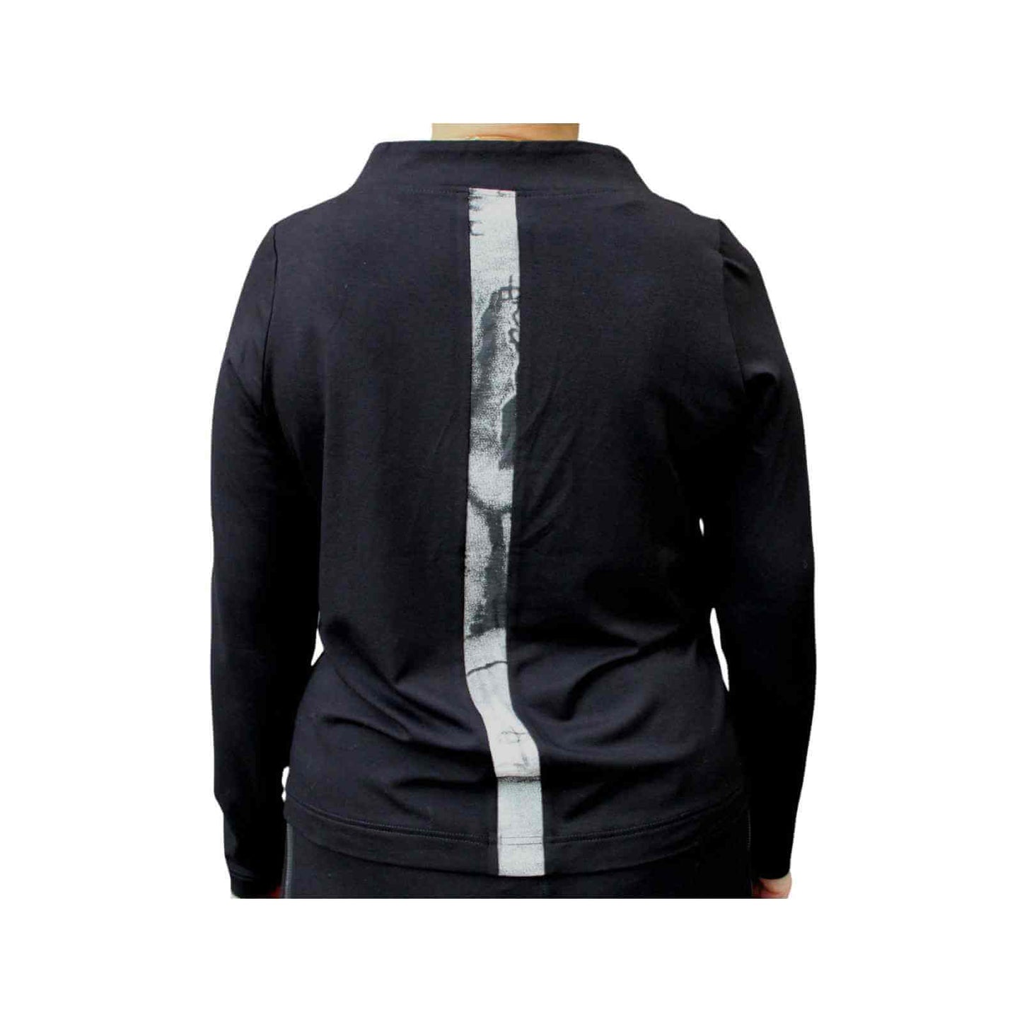 Sort bluse med grå stribe på langs fra E-Avantgarde bagfra