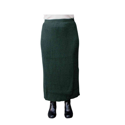 Lang grøn strik nederdel i merinould og bomuld fra Mansted