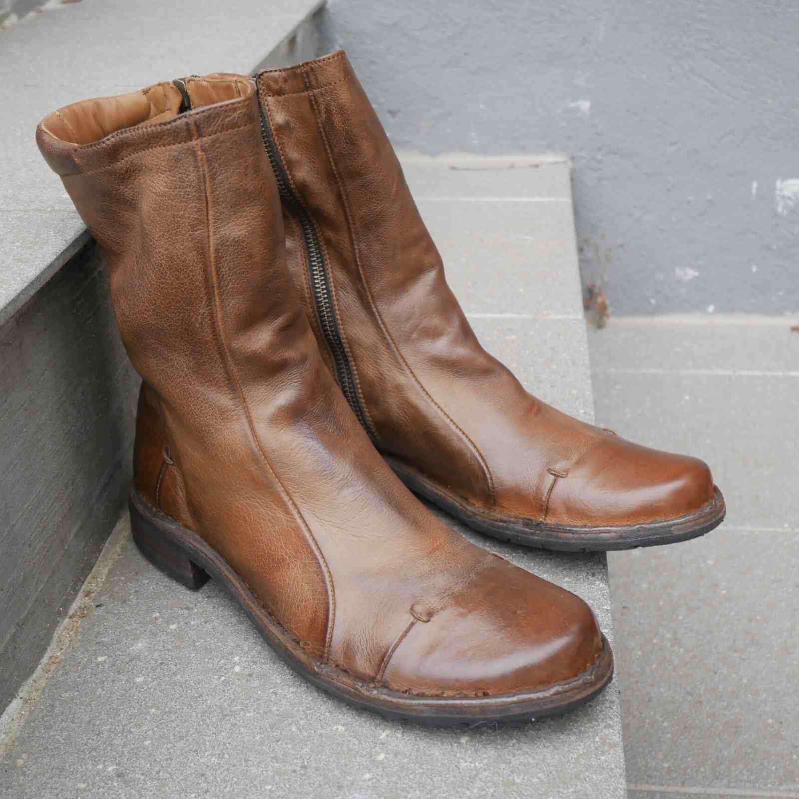 Brune læderstøvler i lækkert patina look fra Bubetti